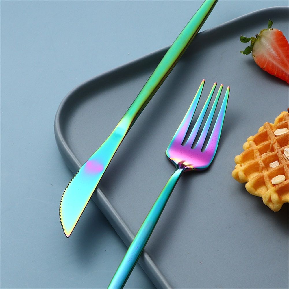 24-Piece Flatware Set, Stainless Steel Knife Fork Spoon Teaspoon Silverware Set, Service for 6, MIrror Rainbow — image 5