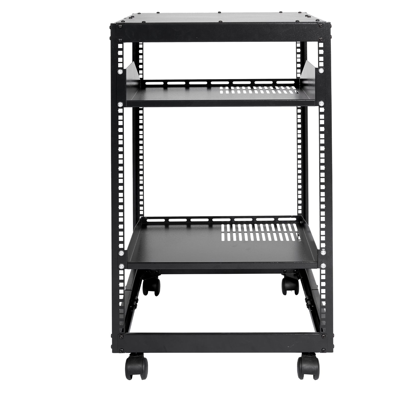 15U Open Frame Server Rack, 23-40 in Adjustable Depth, Free Standing or Wall Mount Network Server Rack, 4 Post AV Rack with Casters, Holds All Your Networking