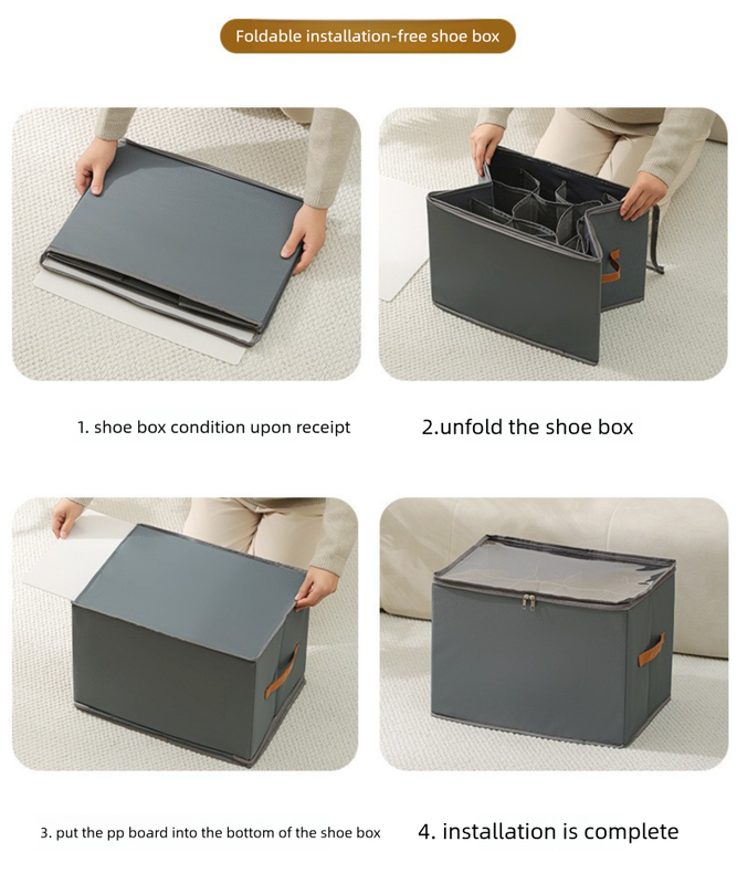 Extra Large Foldable Shoe Storage Box 16 Compartments with Side Pockets Clear Lid Wardrobe Organiser for Sneakers Socks 43cm Square Cube Grey — image 5