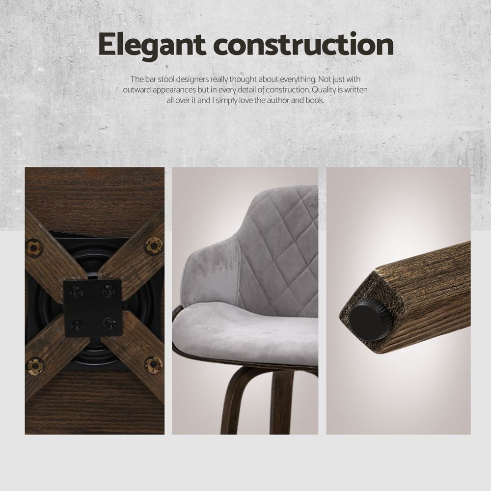 Artiss Bar Stools Set of 3 Kitchen Wooden Bar Stool Dining Chair Swivel Velvet โ image 6
