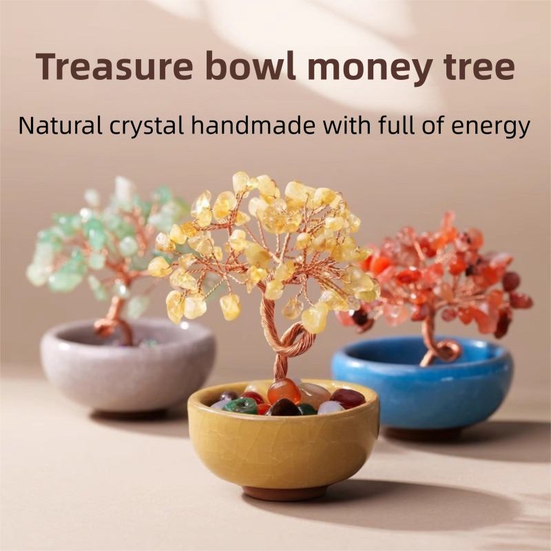 Natural Purple Crystal Money Tree with Agate Basin & Adjustable Wire Branches - Desktop Feng Shui Decor for Wealth and Prosperity — image 2