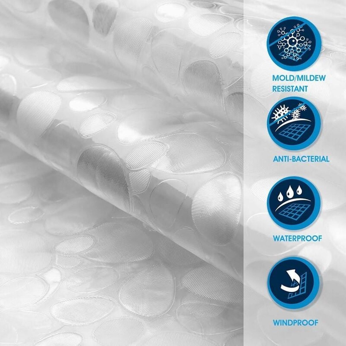 Shower curtains - 120 × 200cm - crystal stone pattern - PEVA - transparent shower curtain - with hooks - shower curtain - anti-mold - waterproof — image 4