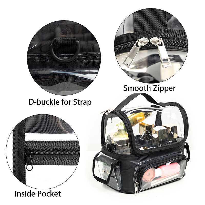 Black Professional Clear Makeup Case - Portable PVC Cosmetic Organizer with Adjustable Dividers & Shoulder Strap โ image 3