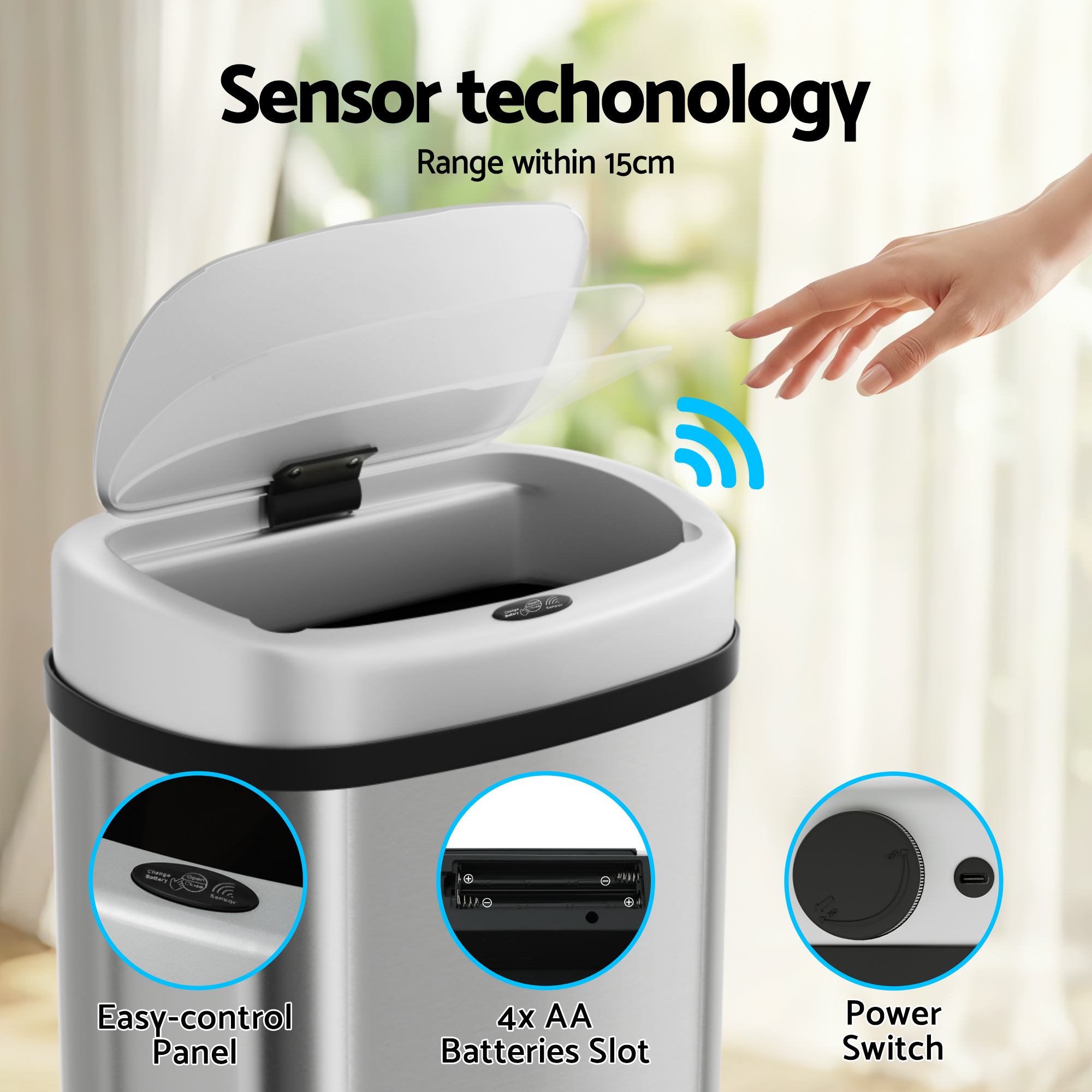 Devanti 50L Sensor Bin Motion Rubbish Automatic Silver โ image 5