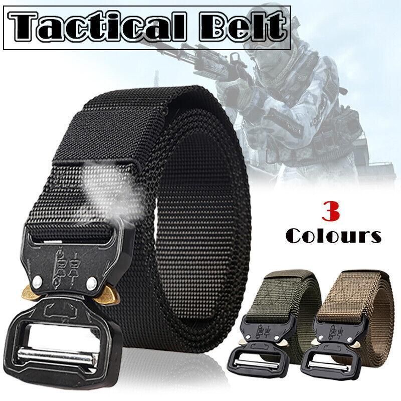 Mens Canvas Outdoor Tactical Belt Heavy Duty Army Waist Web Strap Waistband Hot - Khaki โ image 2