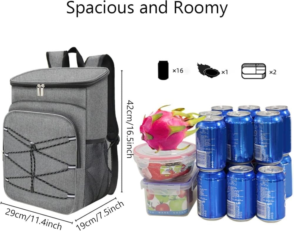 Insulated Backpack Cooler Bag Large Capacity Waterproof for Picnic Camping Lunch Grill, Gray โ image 2