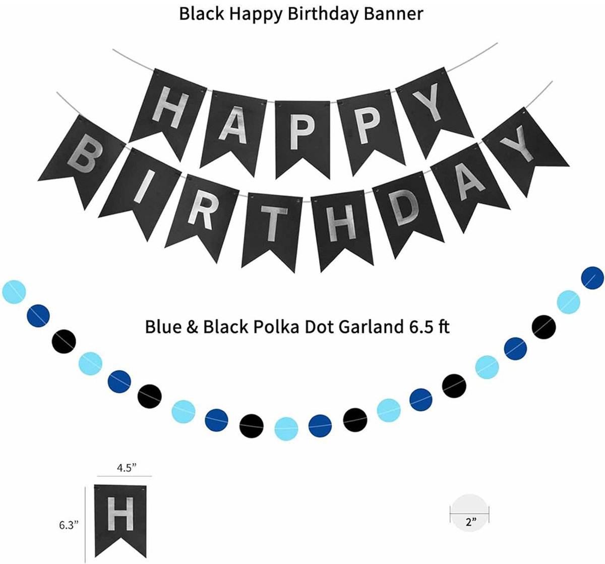 Blue-black birthday party decoration set - Banner & balloons — image 2