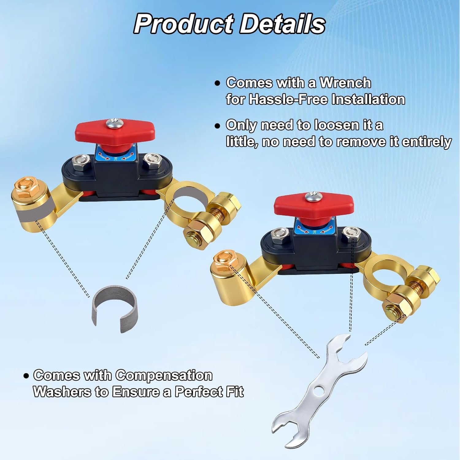 Car Battery Power Cut-off Switch Circuit Breaker, Adjustable Pure Copper Stable Transmission High Conductivity 12v-24v Disconnect Switch Smart Car Truck Boat — image 3