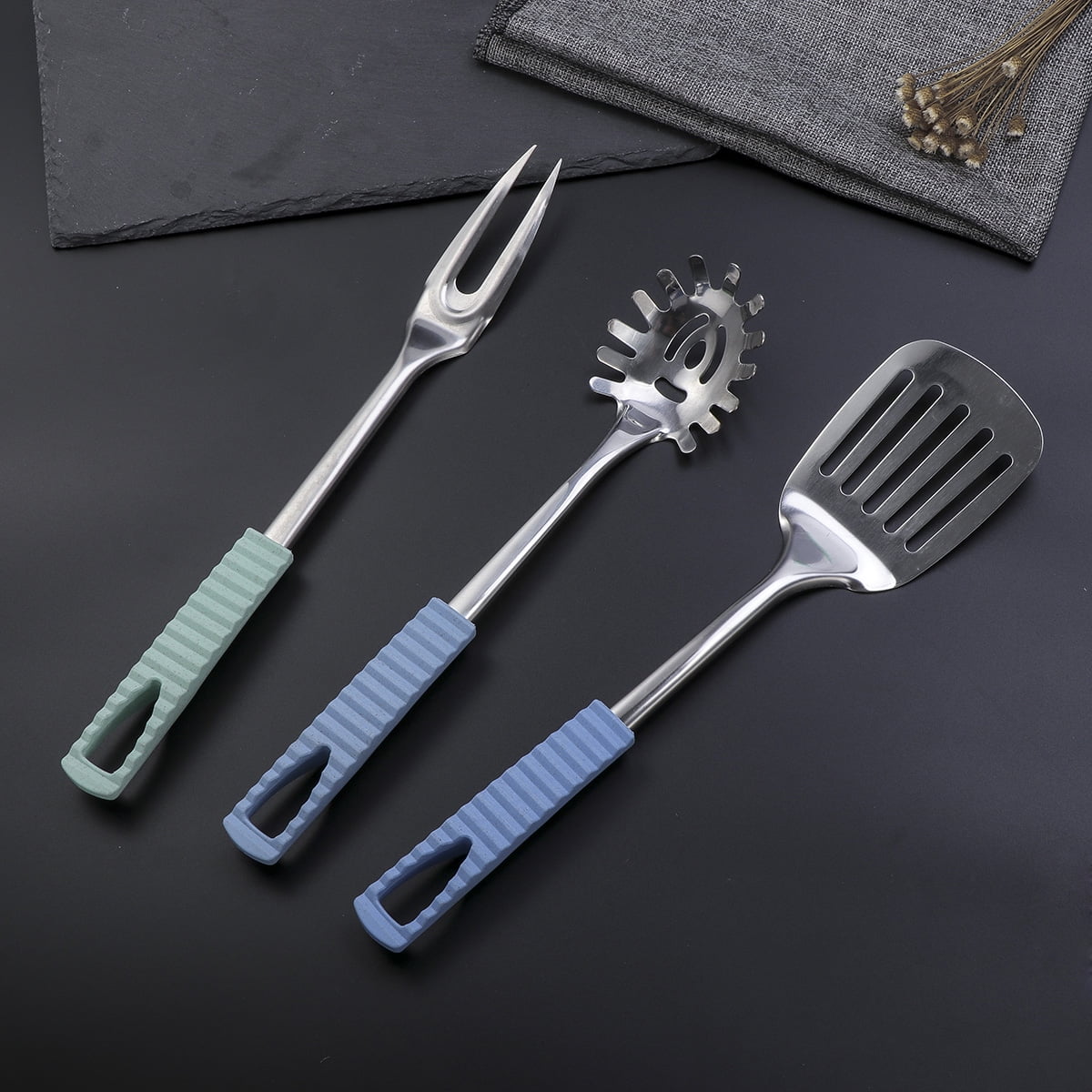 Kitchen Utensils Stainless Steel Cooking Tools Heat Resistant Kitchen Gadgets Dishwasher Safe 34.50 × 3.50 × 2.00CM Silver — image 3