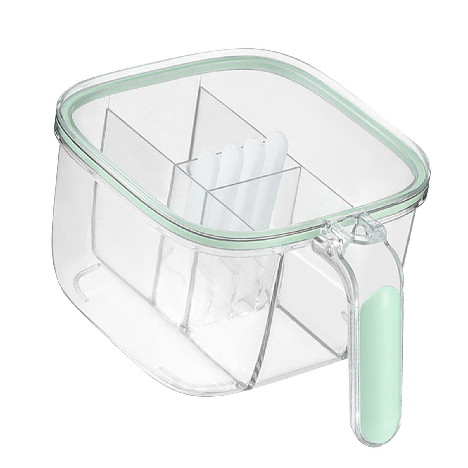 Seasoning Box 4 Compartments Transparent Window Strong PET Seasoning Jar with 4 Spoons for Home Kitchen Cooking Light Green โ image 4