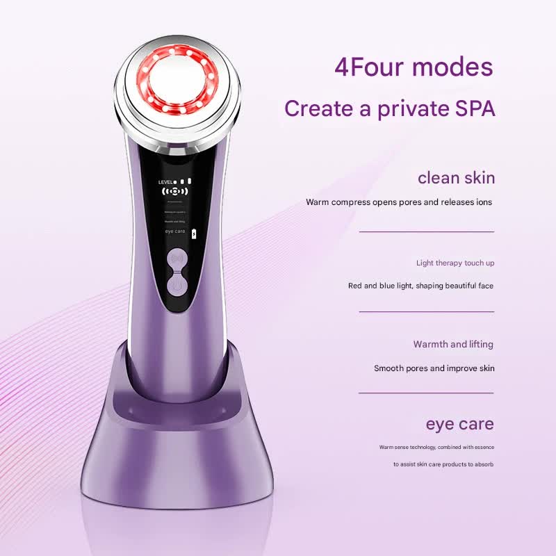 4-in-1 Facial Beauty Device - LED Light Therapy, Warm Lifting, Ion Cleansing & Eye Care(pink) โ image 4