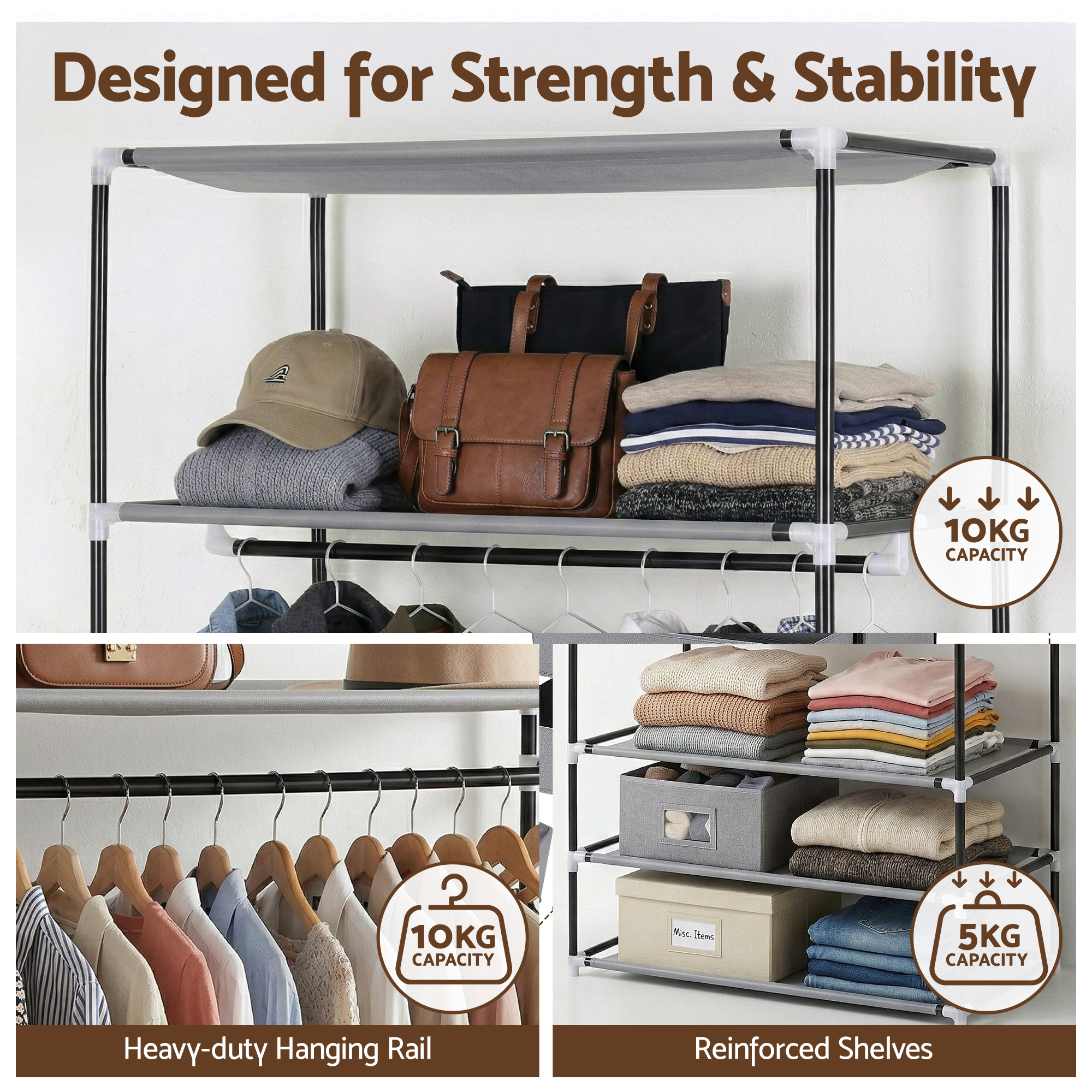 Artiss Large Portable Clothes Closet Wardrobe with Magnetic Door Grey โ image 6