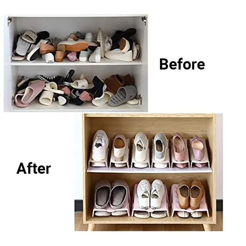 5pcs Double Layer Shoe Rack Simple Storage Organizer Space Saving Shoe Holder - Pink — image 6