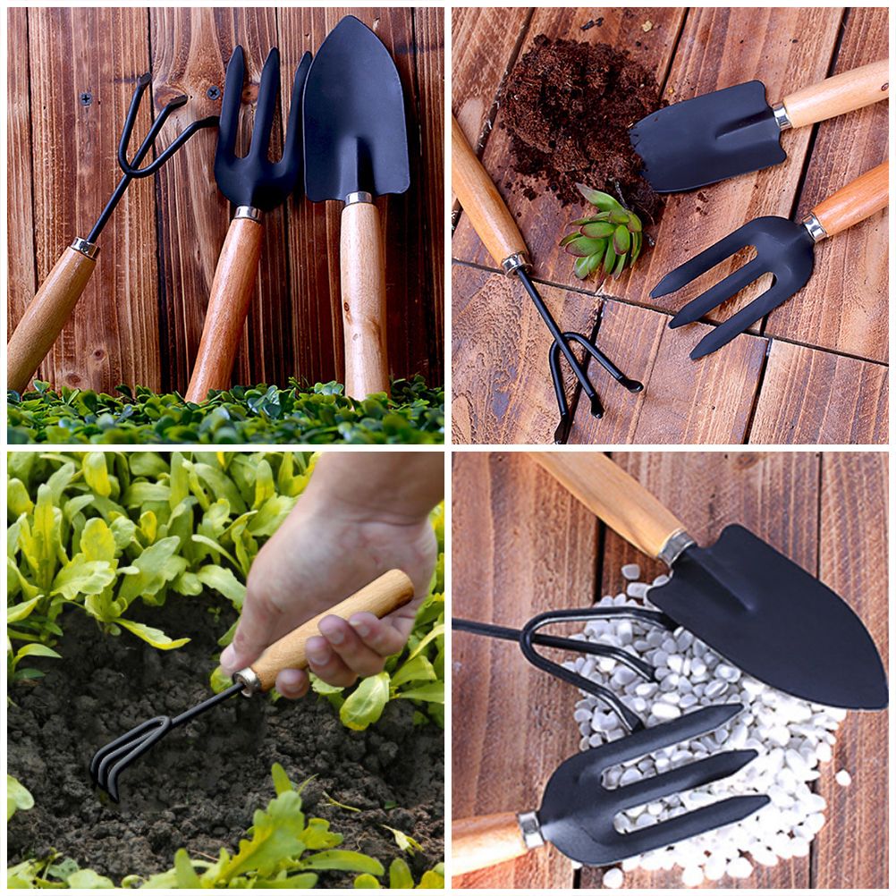3PCS/Set Wooden Handle Mini Gardening Potted Tool Gardening Shovel Rake Fork Set for Houseplants Potted Plants โ image 4