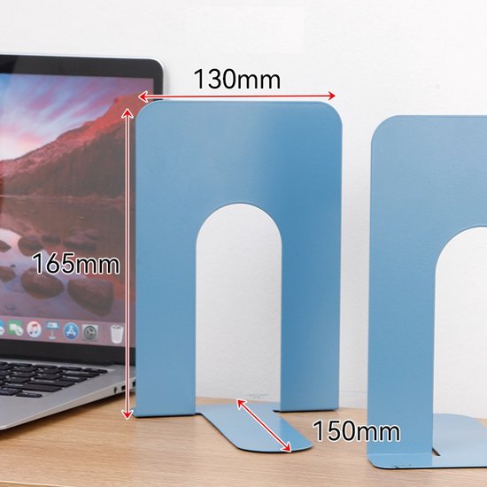 Bookends - Metal - Iron Bookshelves - To be used for supporting books and organizing your desk - 2 Pieces - 13 × 15 × 16.5 cm - Blue — image 5