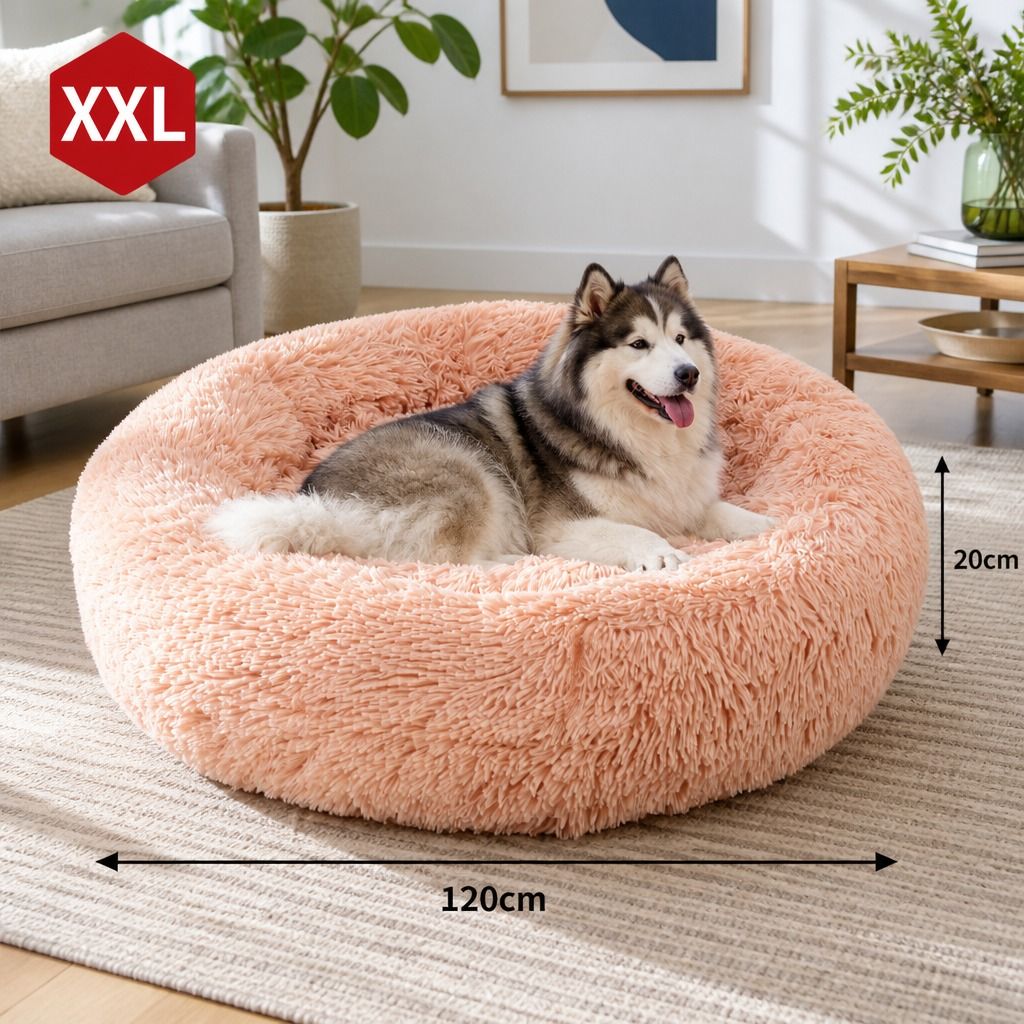 Pet Dog Bedding Warm Plush Round Comfortable Nest Comfy Sleep kennel Pink XXL — image 3
