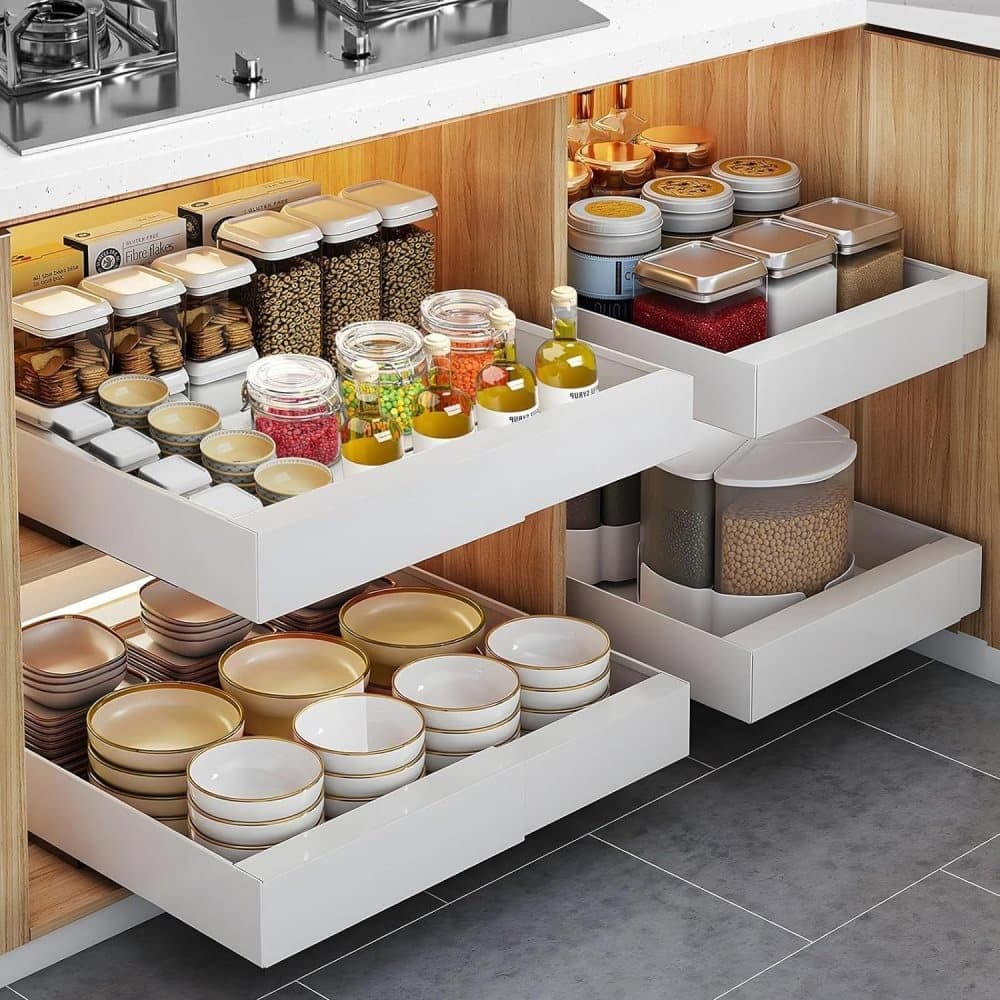 1 Layer Adjustable Metal Storage Shelf for Cabinets, Telescopic Drawer Pull-Out, Compatible with Kitchen Cabinet, 32–52 x 42 x 7.5 cm — image 2
