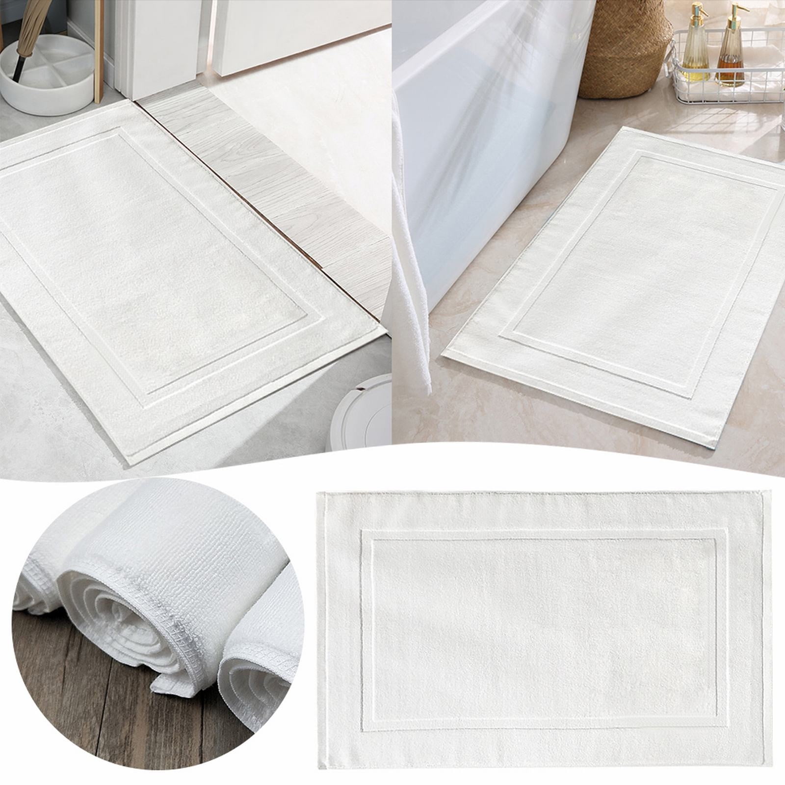 2PCS White Cotton Classic Rug Bath Mats Absorbent Cotton Hotel Spa Shower Bathtub Mats [Not A Bathroom Rug] Machine Washable Shower Bathroom Floor Towel — image 2