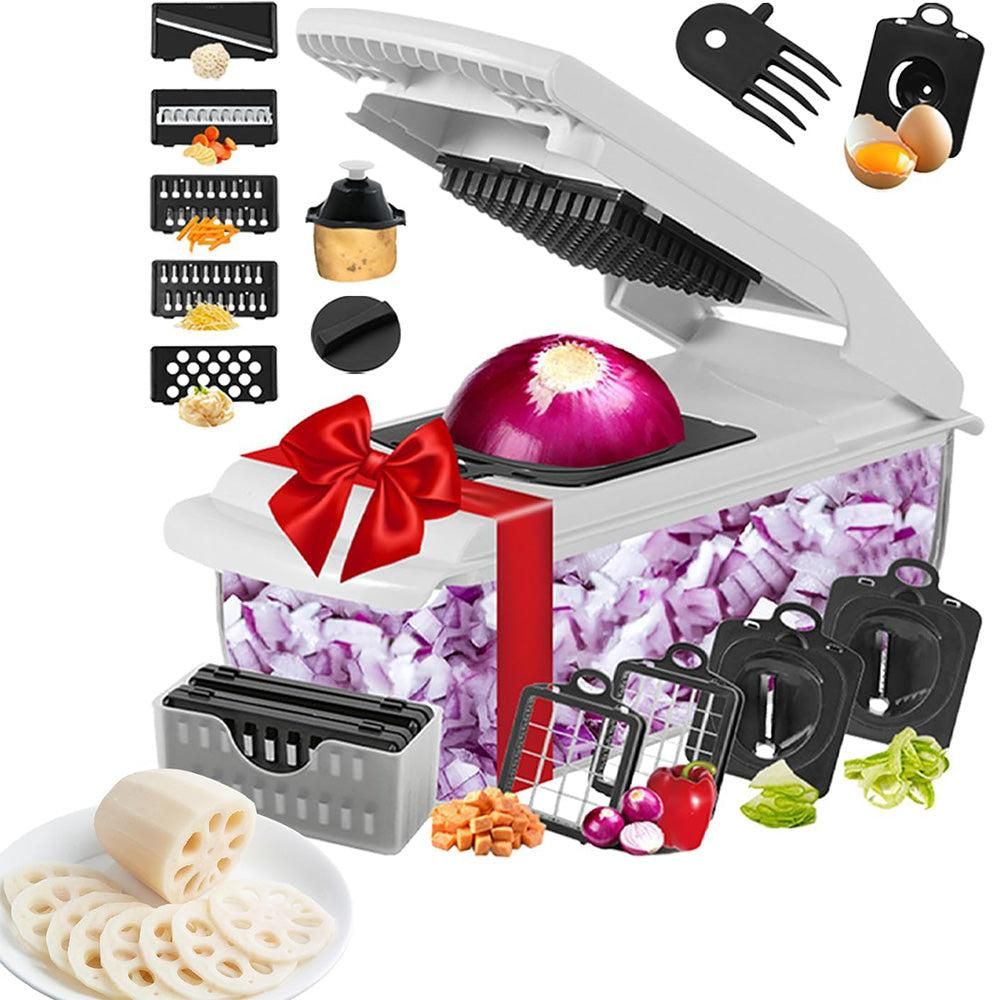 Vegetable Chopper with Container for Salad Prep White