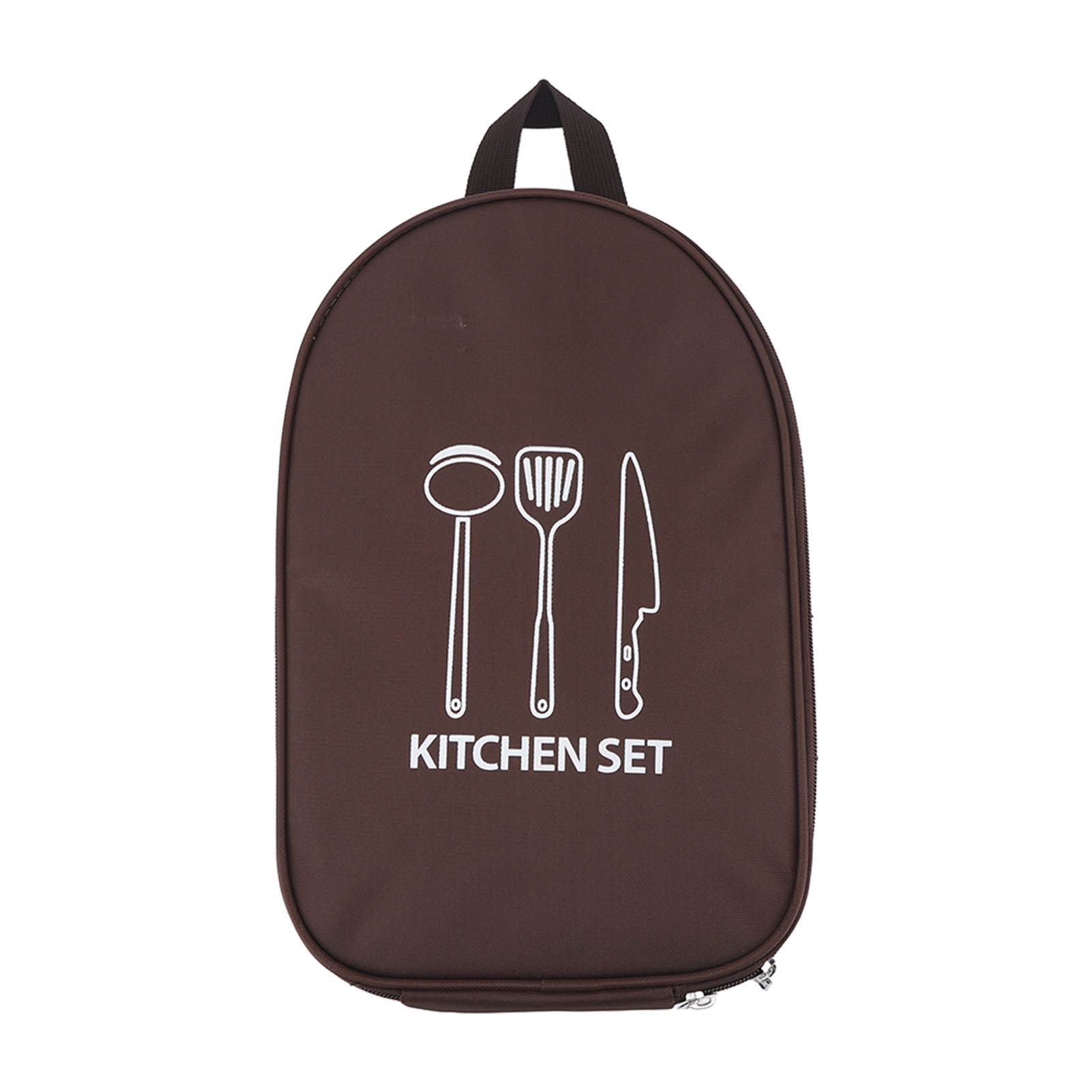 Camping Utensil Bag Canvas Cookware Knife Storage Bag Portable Tools Travel Bag for Outdoor BBQ Brown