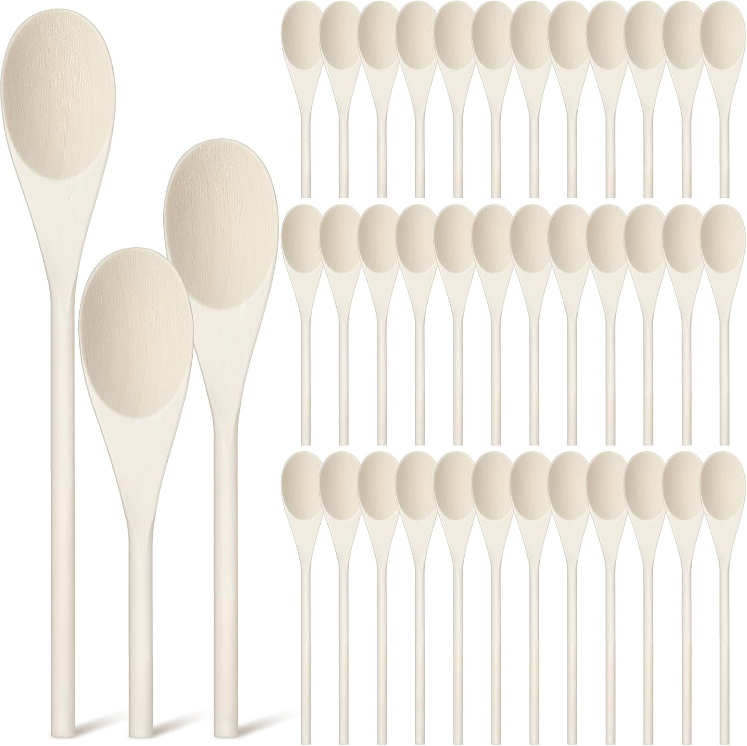 48 Pcs 8, 10, 12 Inch Wooden Spoons Gifts for Mom Oval Wooden Cooking Spoons Set Wood Serving Spoon Sauce Soup Stirring Ladle for Kitchen Cooking Baking