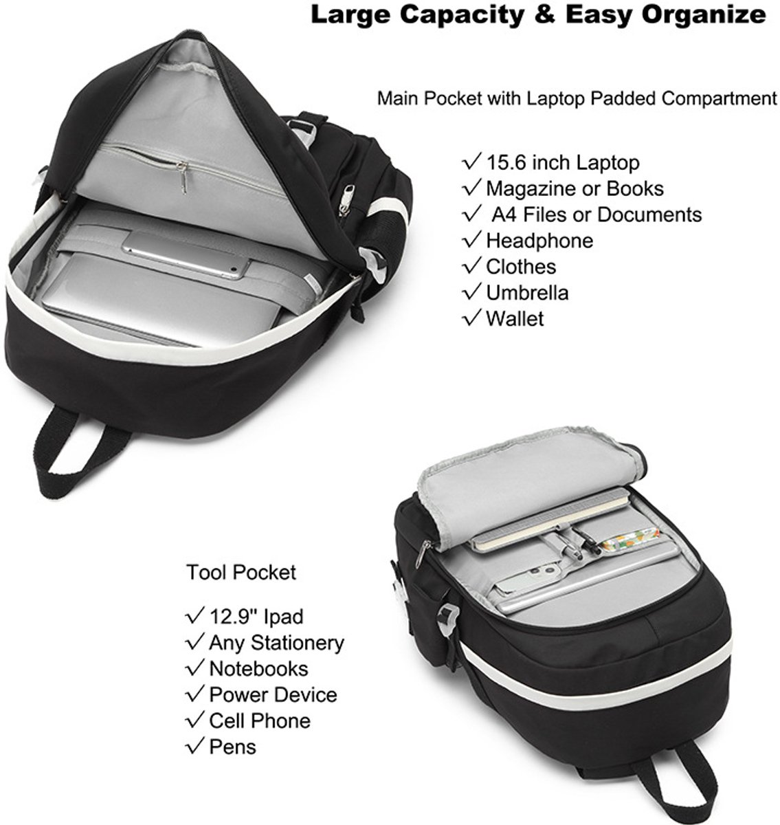 Backpack - School Bag - Backpack - Girl Backpack - School Bag - Laptop Backpack - 30 Liters - BlackA — image 2