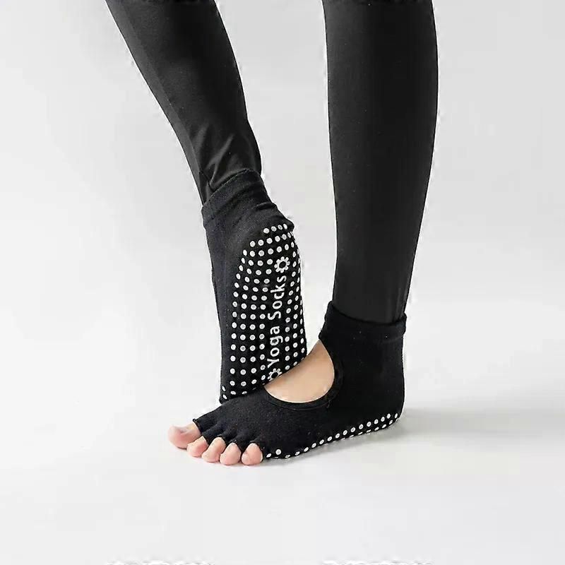 Women's Non Slip Yoga Socks Open Toe Five Finger Grip Socks Combed Cotton Pilates Dance Fitness Socks - Purple — image 3