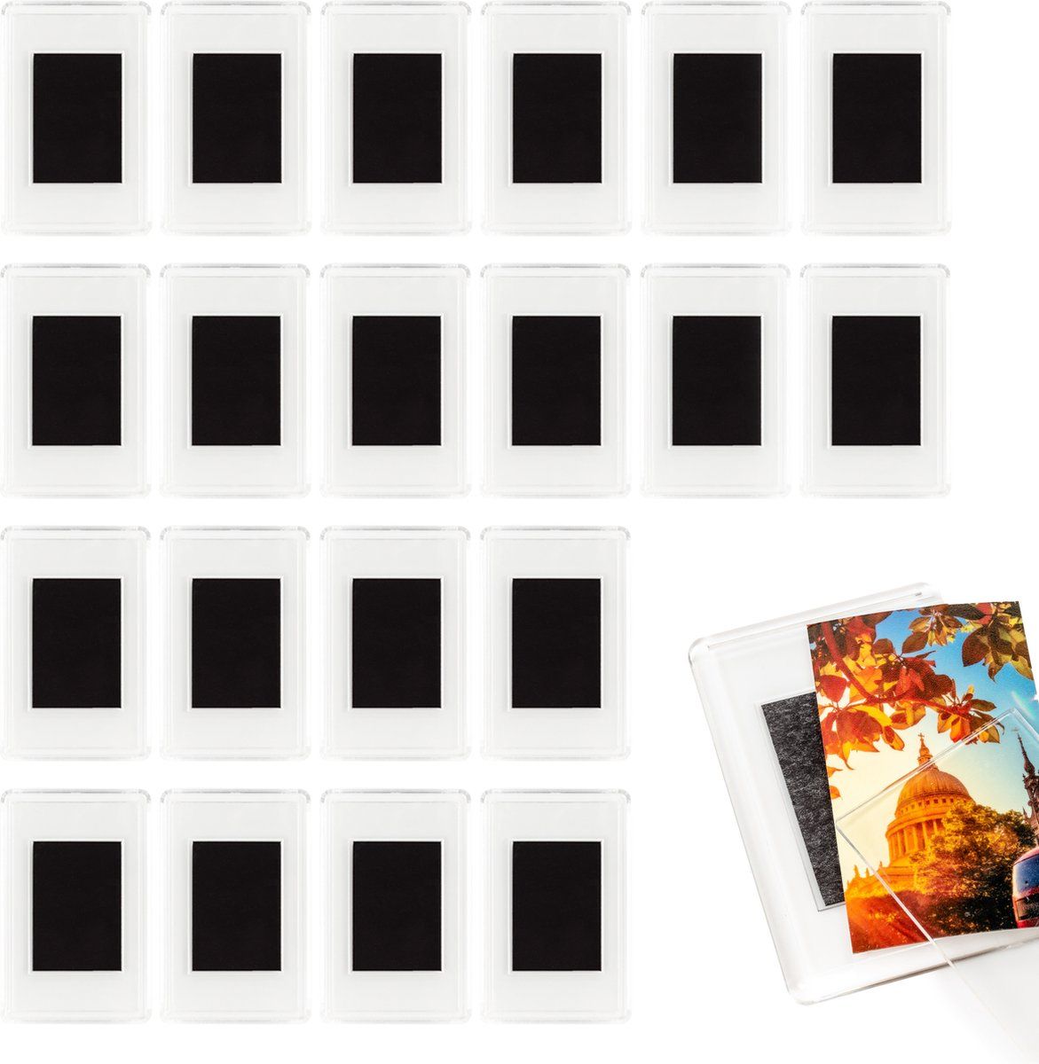 20-Pack Clear Magnetic Photo Frames for Refrigerators, Reusable Acrylic Holders, 7 x 5 cm