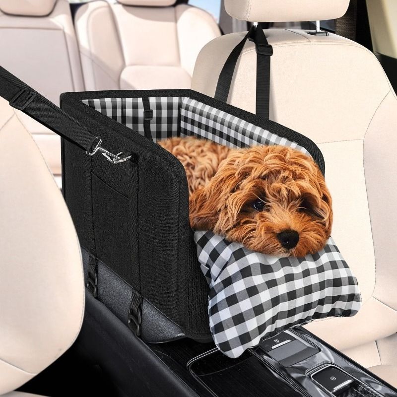 Portable Pet Car Seat for Small Dogs & Cats, Foldable Center Console Pet Bed with Safety Tether, Anti-Slip Bottom, and Removable Cushion for Safe and — image 2