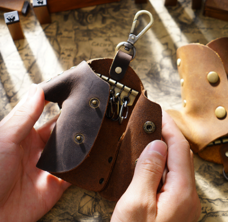 Coffee Genuine Crazy Horse Leather Key Case Creative Jacket Shape Holder Vintage Cowhide Pouch for Car Fob & House Keys Brown — image 3