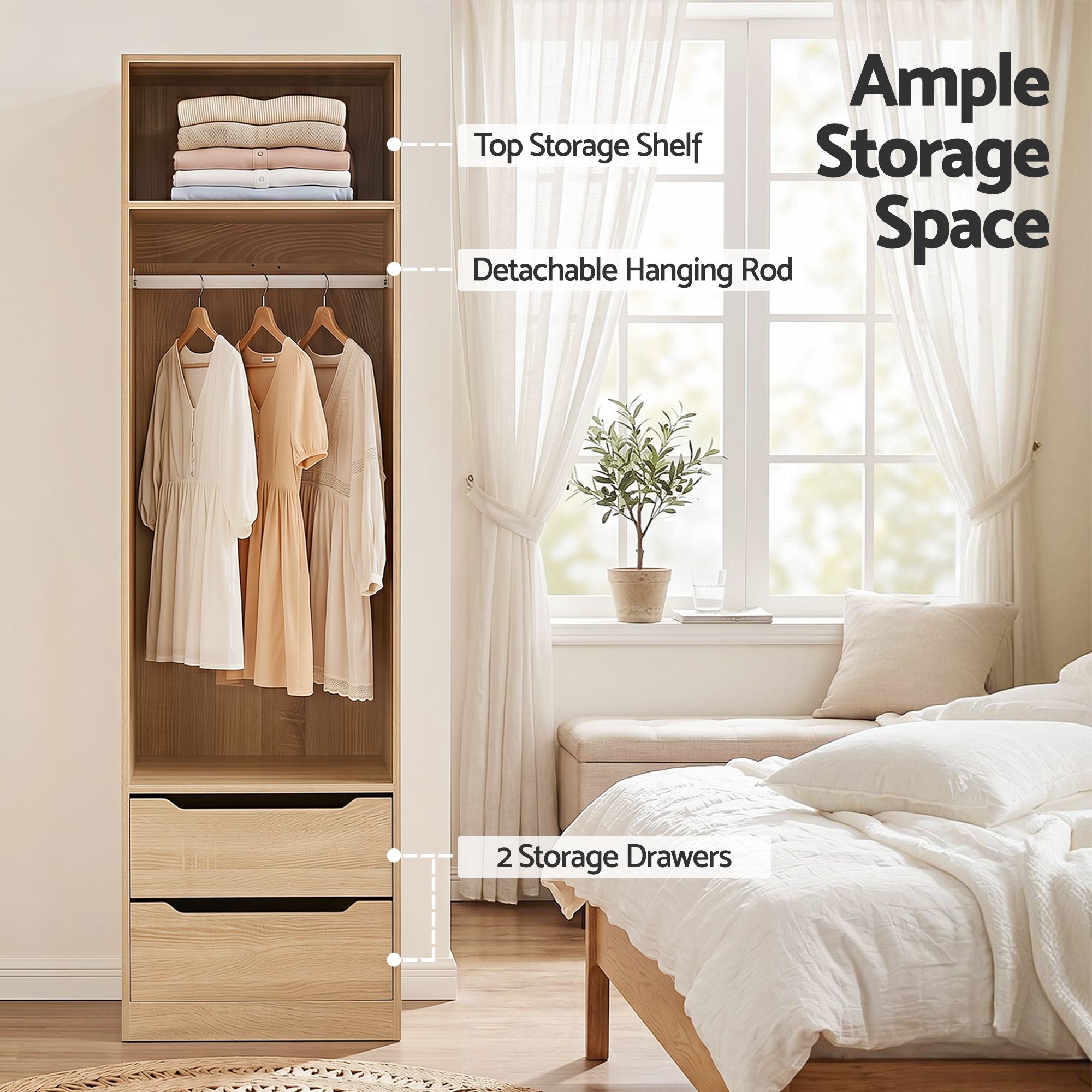Artiss Wardrobe Clothes Closet Storage Organizer Pine — image 5