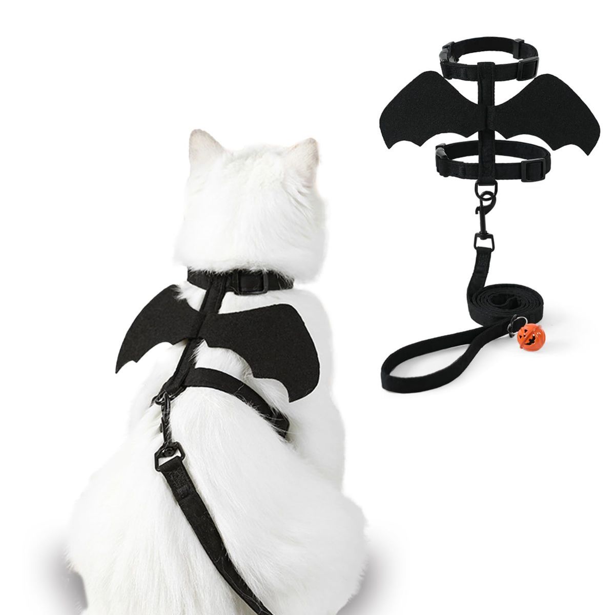 Cat Harness and Leash with Bat Wings, Escape Proof Leash | Halloween Costumes, Thickened Polyester Fabric, Lightweight Felt, Adjustable Vest, Easy