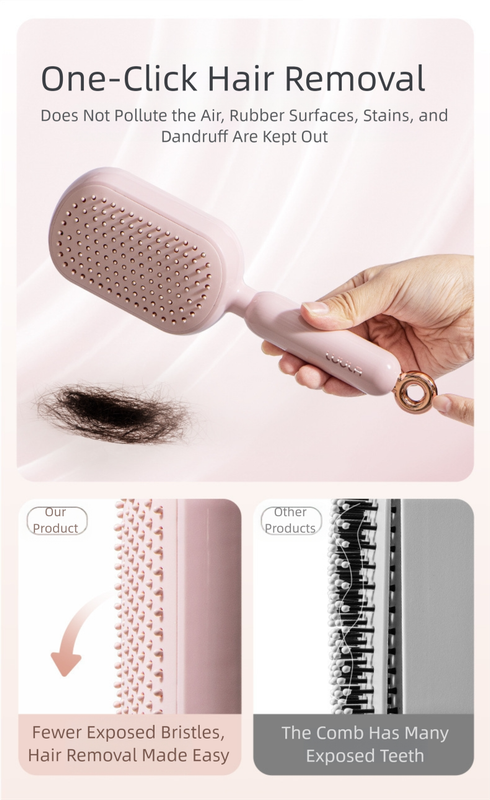 Pink Innovative Self-Cleaning Cushion Hairbrush - Retractable Bristle Detangling & Scalp Massager โ image 5