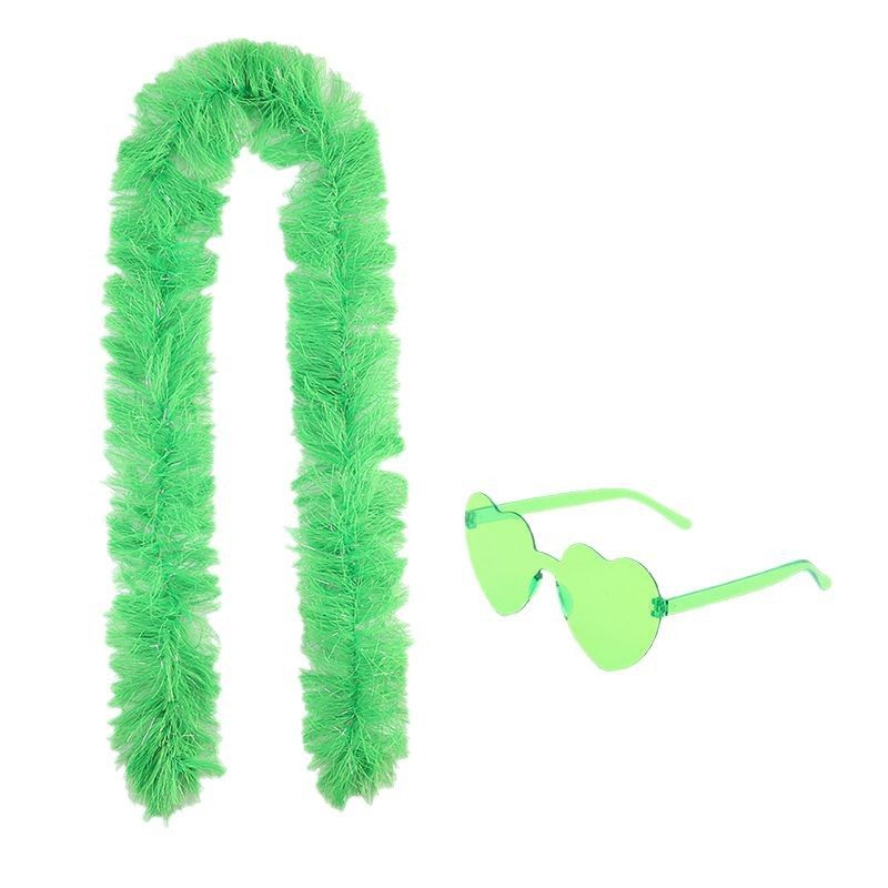 6PCS Festival Party Costume Accessories Set: Heart Shaped Sunglasses and 1.5M Feather Boas - Yellow & Green & Blue Carnival Dress Up Kit, Colour Coordinated โ image 3