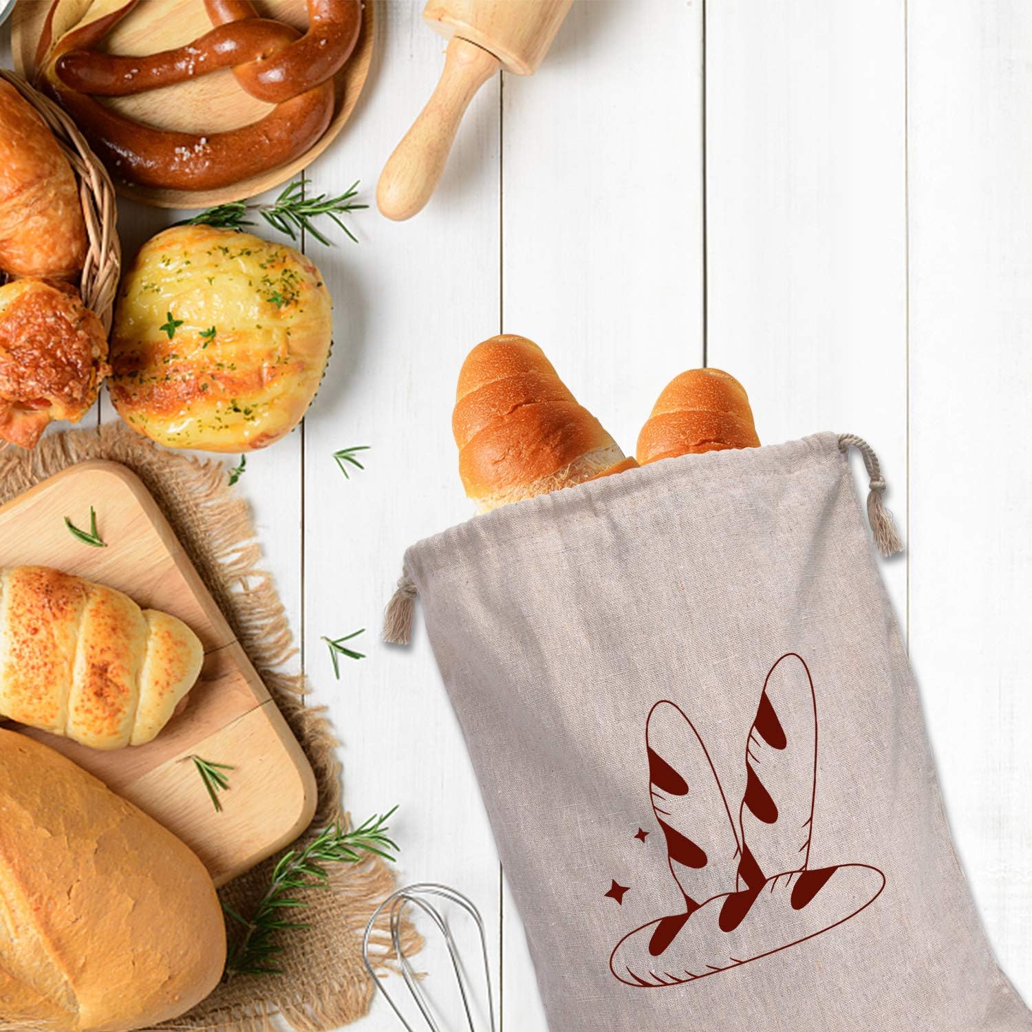 Bread Bag | Pack of 4 - Reusable Bread Bags - Drawstring Bread Bags - Storage Bags - Washable Fabric Bread Bags - Breathable Cotton - For Homemade Bread — image 5