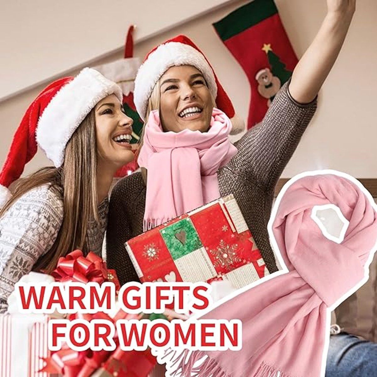 Women's Woven Winter Scarf, Large Tassel Shawl Wrap, Soft Warm Neck Warmer for Cold Weather Outfits, 70x200 cm, Pink โ image 5