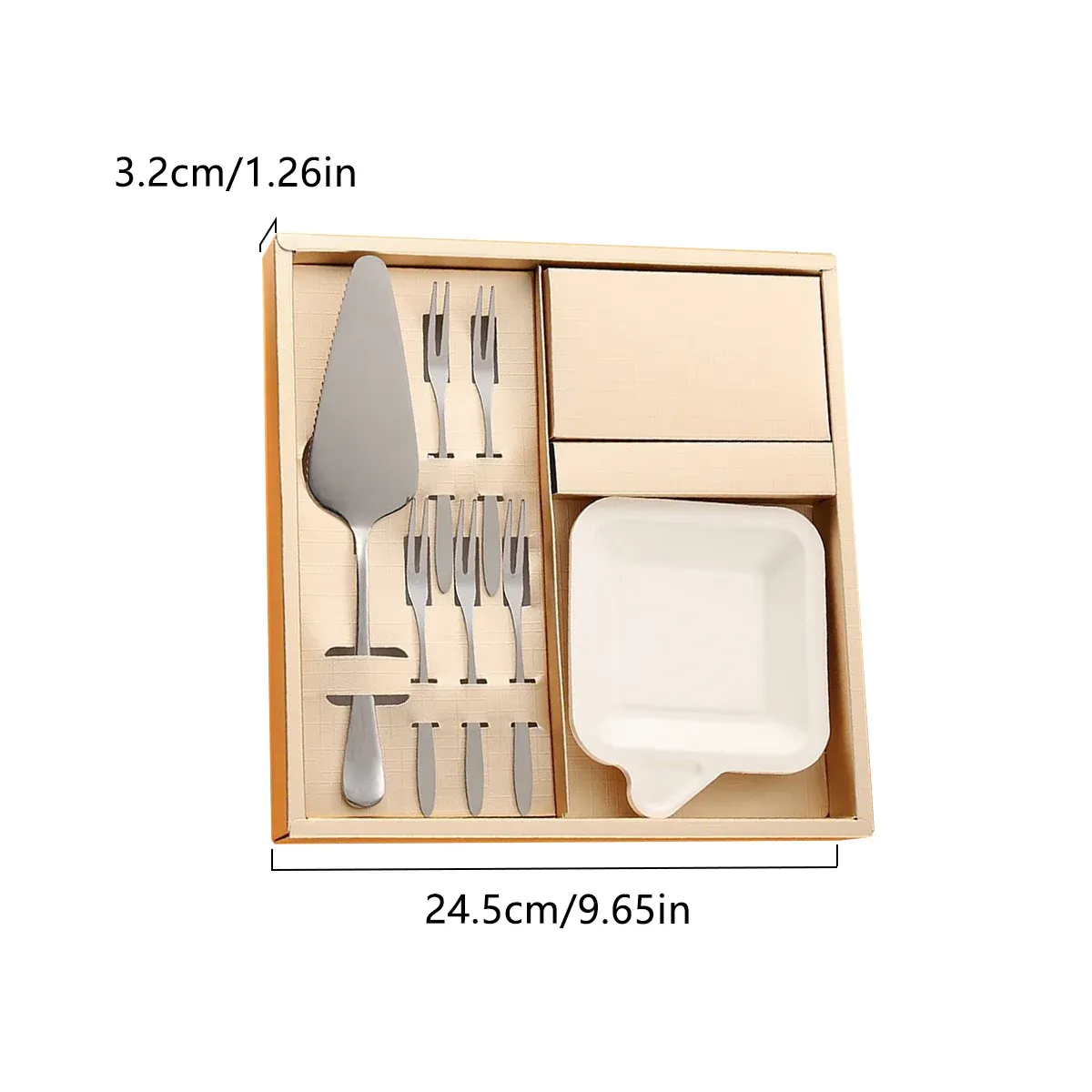 Stainless Steel Cake Knife Fork Plate Set With Candles For Party Dessert Serving — image 4