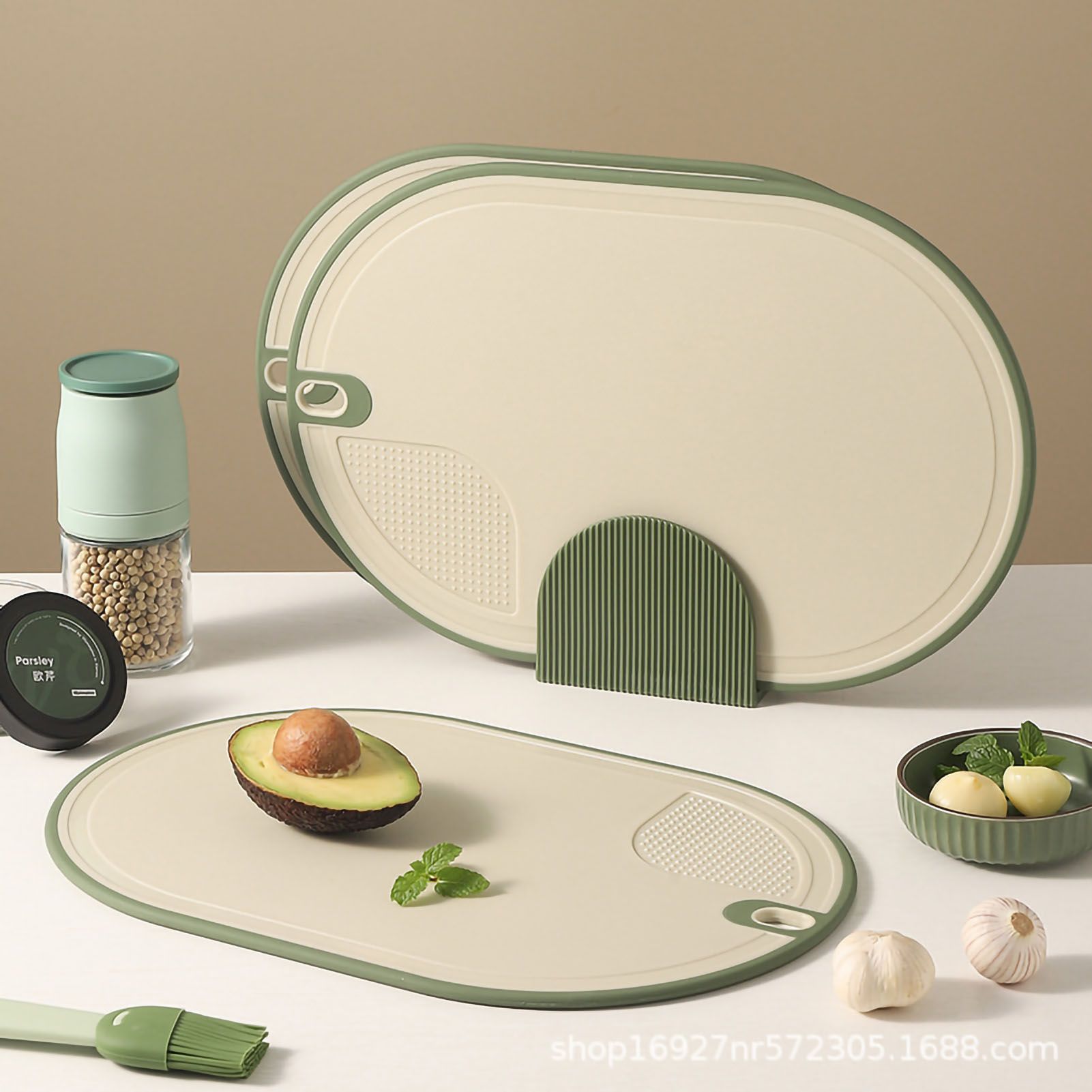 Cutting Board Food Grade Double Sided Prevent Slip Plastic Chopping Board with Holder Base for Meat Vegetable 3pcs 3 Mix Color โ image 4