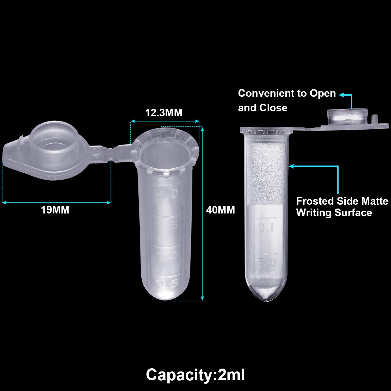 Ackers Science 250Pcs 2.0ml Polypropylene Graduated Microcentrifuge Tubes with Snap Cap,Natural โ image 2