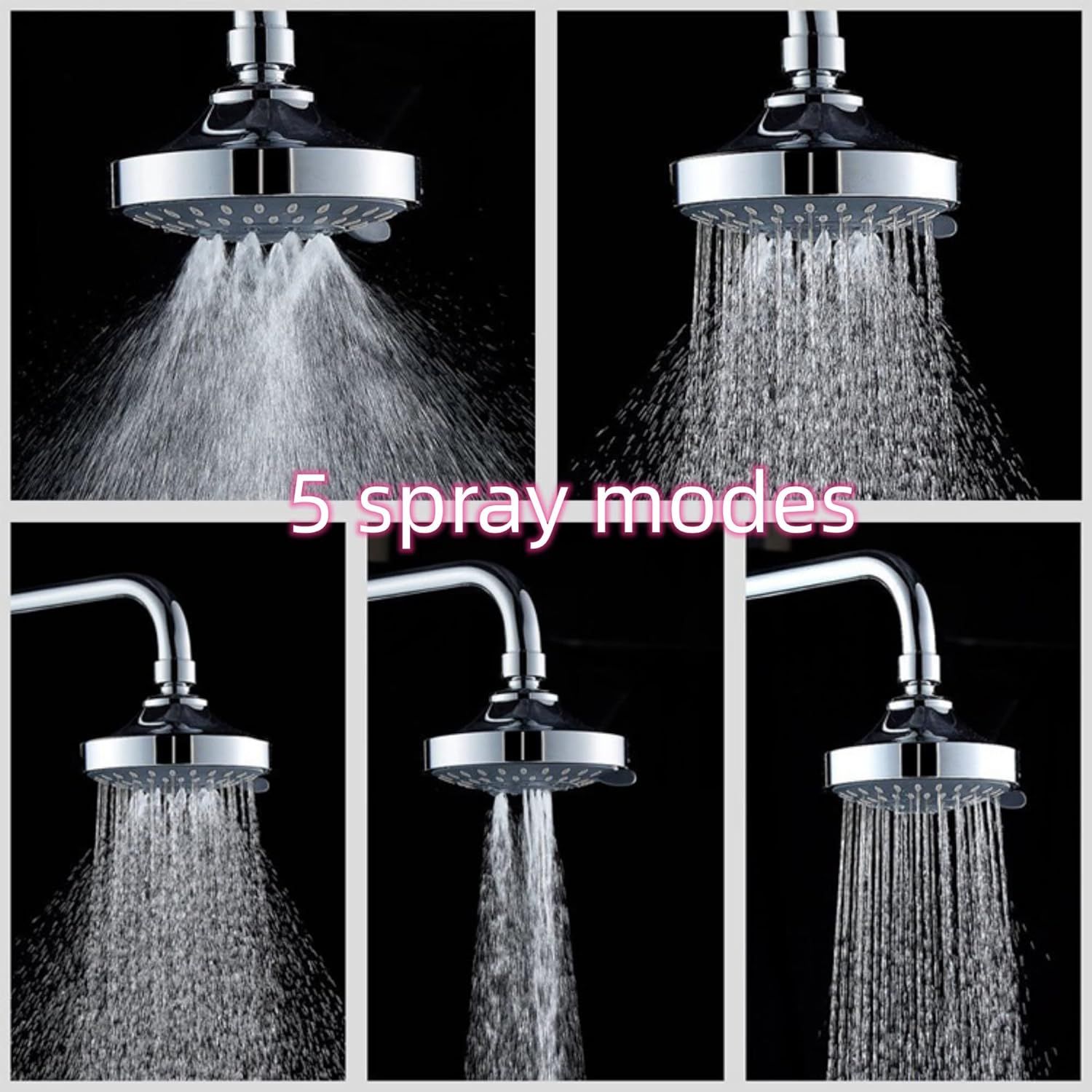 Shower Head High Flow Pressure Rain Fixed Showerhead 5-Setting with Bathroom Showerhead with Adjustable Brass Ball Joint - for Luxury Shower Experience Even at — image 4