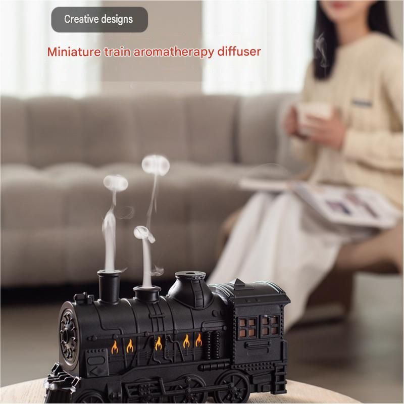 White Retro Train Aromatherapy Humidifier - 300ml Ultrasonic Cool Mist Diffuser with Jellyfish Smoke Ring, LED Night Light for Bedroom Office Desk Decor — image 2