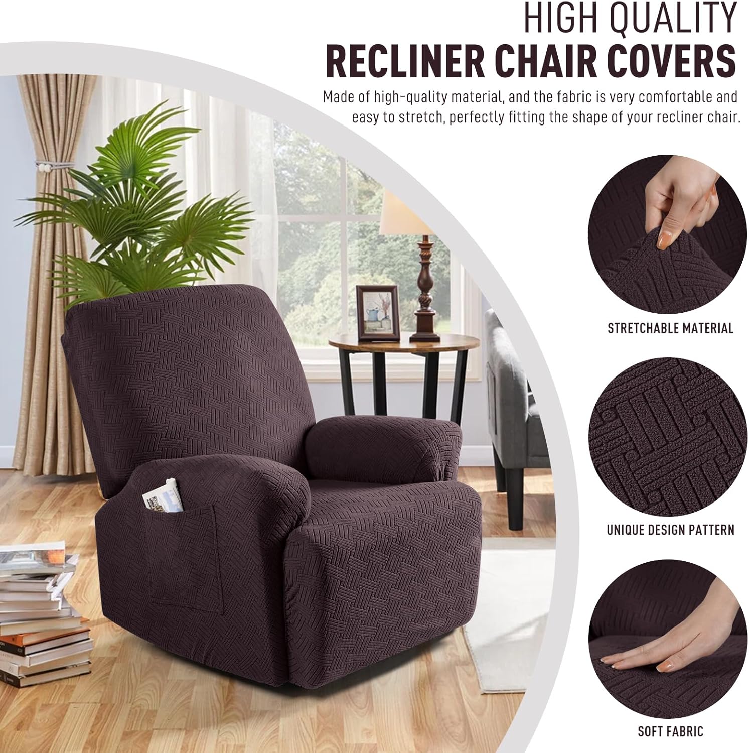 Recliner Covers, Stretch Reclining Chair Covers, Recliner Sofa Slipcovers Stripe Jacquard Recliner Couch Covers Furniture Protector Covers for Pet Kid (1 — image 2