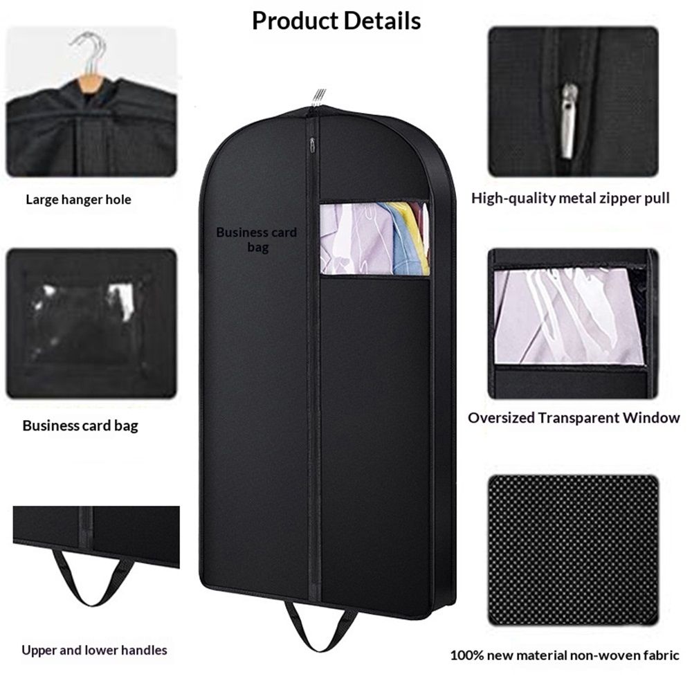 Garment Bag 59-Inch – Non-Woven Hanging Clothes Storage Cover for Suits, Dresses & Coats, Zippered for Closet or Travel (black,Dust bag only) — image 2