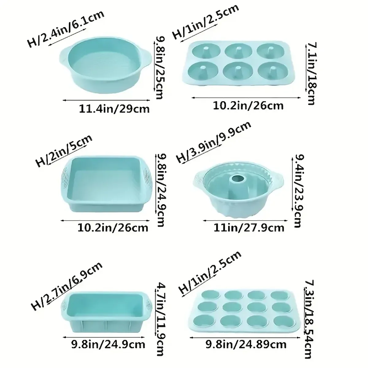 6PCS Silicone Cake Mould Set Baking Pans Nonstick Cupcake Cookie Tools Reusable - Grey — image 4