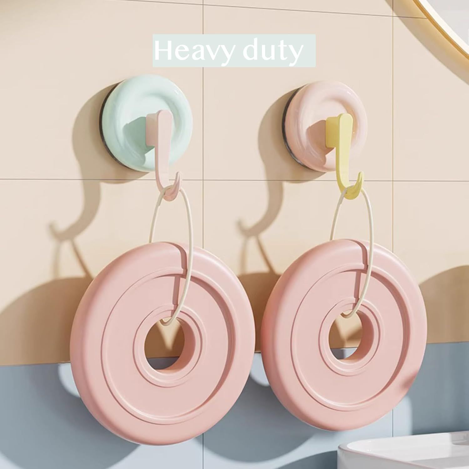 4 Pack No-Drill Reusable Vacuum Suction Hooks, Pastel Colors Heavy-Duty Door Towel Hook Bathroom Wall Organizer (Blue Pink Green White) — image 6