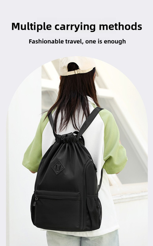 Large Drawstring Backpack Waterproof Gym Bag Lightweight Sports Sackpack with Zipper Pockets for Travel and Swimming Gray — image 3