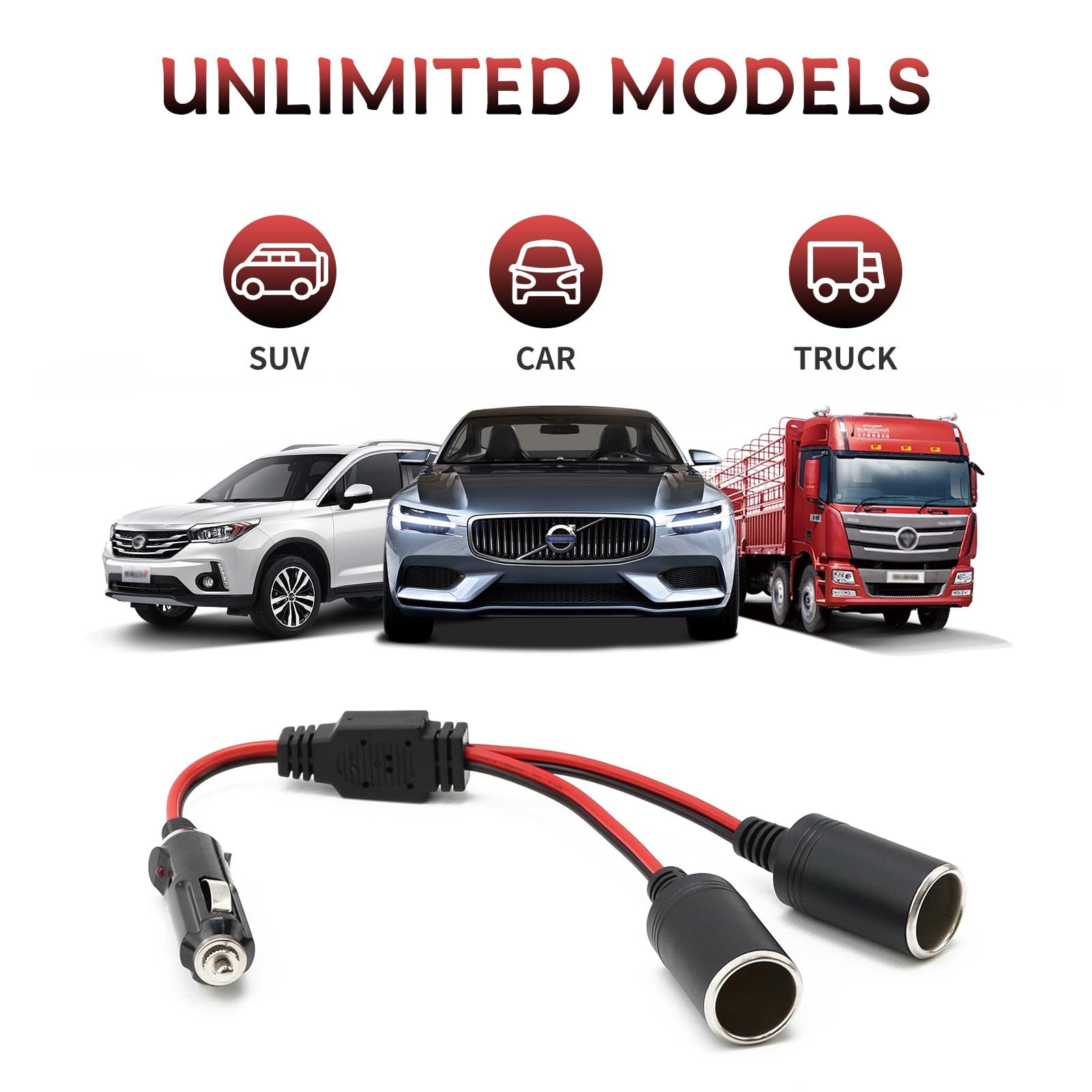 2pc Lighter Male Plug,Plug with Light Power Supply Cord Adapter Fuse Cable Wire for Car Inverter Air Pump Sprayer Compressor — image 5