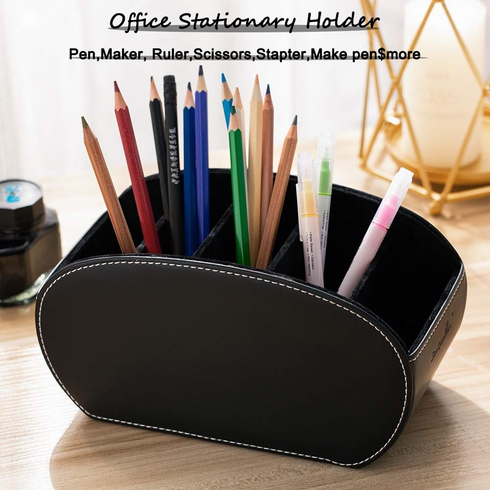 Tv Remote Control Holders Organizer Box with 5 Compartment Leather Multi-Functional Office Organization and Storage Tv Remote — image 3