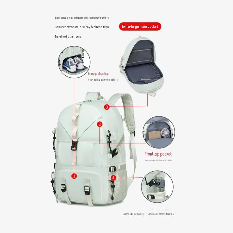 Black Large Capacity Travel Backpack - Waterproof Polyester Hiking Rucksack with Shoe Compartment and USB Port - Unisex Outdoor Luggage Bag for Camping โ image 6