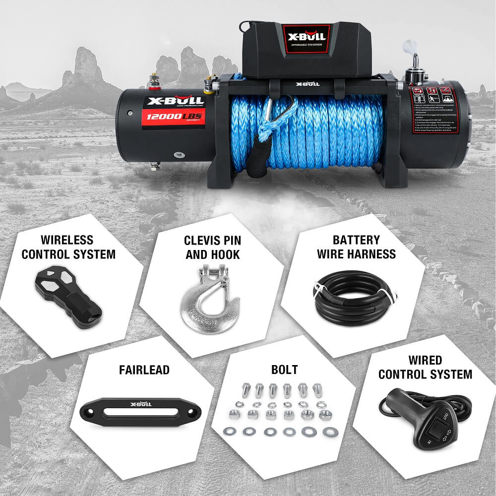 X-BULL 12000LBS Electric Winch 12V 4x4 synthetic rope 4WD Car with winch mounting plate โ image 2